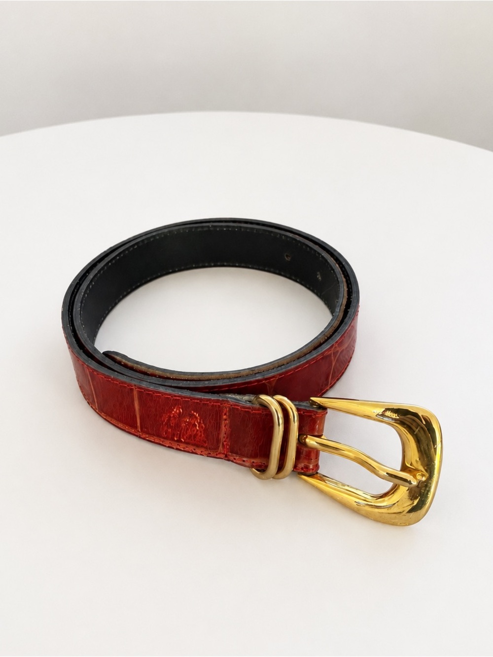 Linea Pelle Made In Italy Genuine Leather Red Croc Print Belt Small
